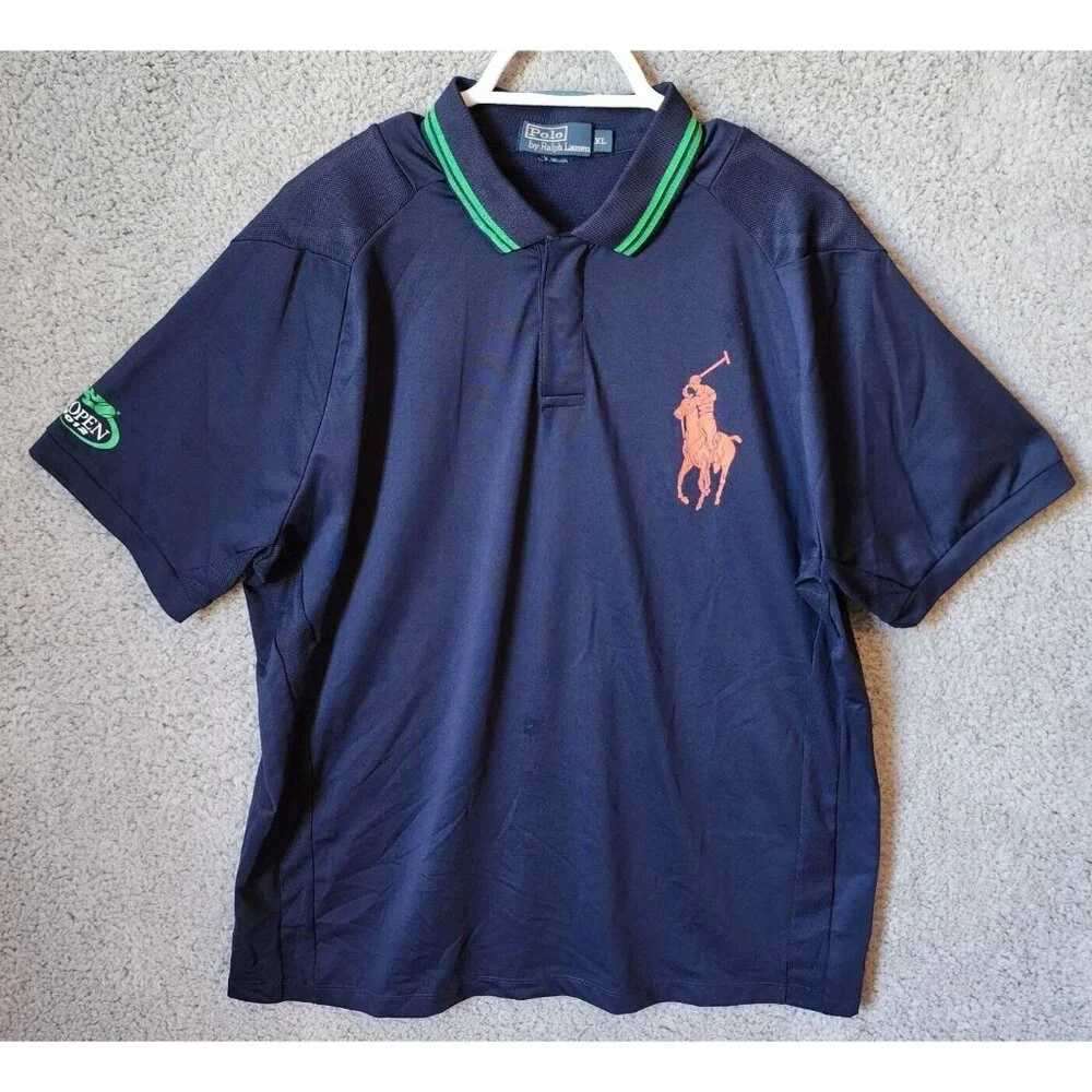 Polo‎ Ralph Lauren US OPEN 2012 Big Pony Snap Collar Navy Polo Shirt Size XL